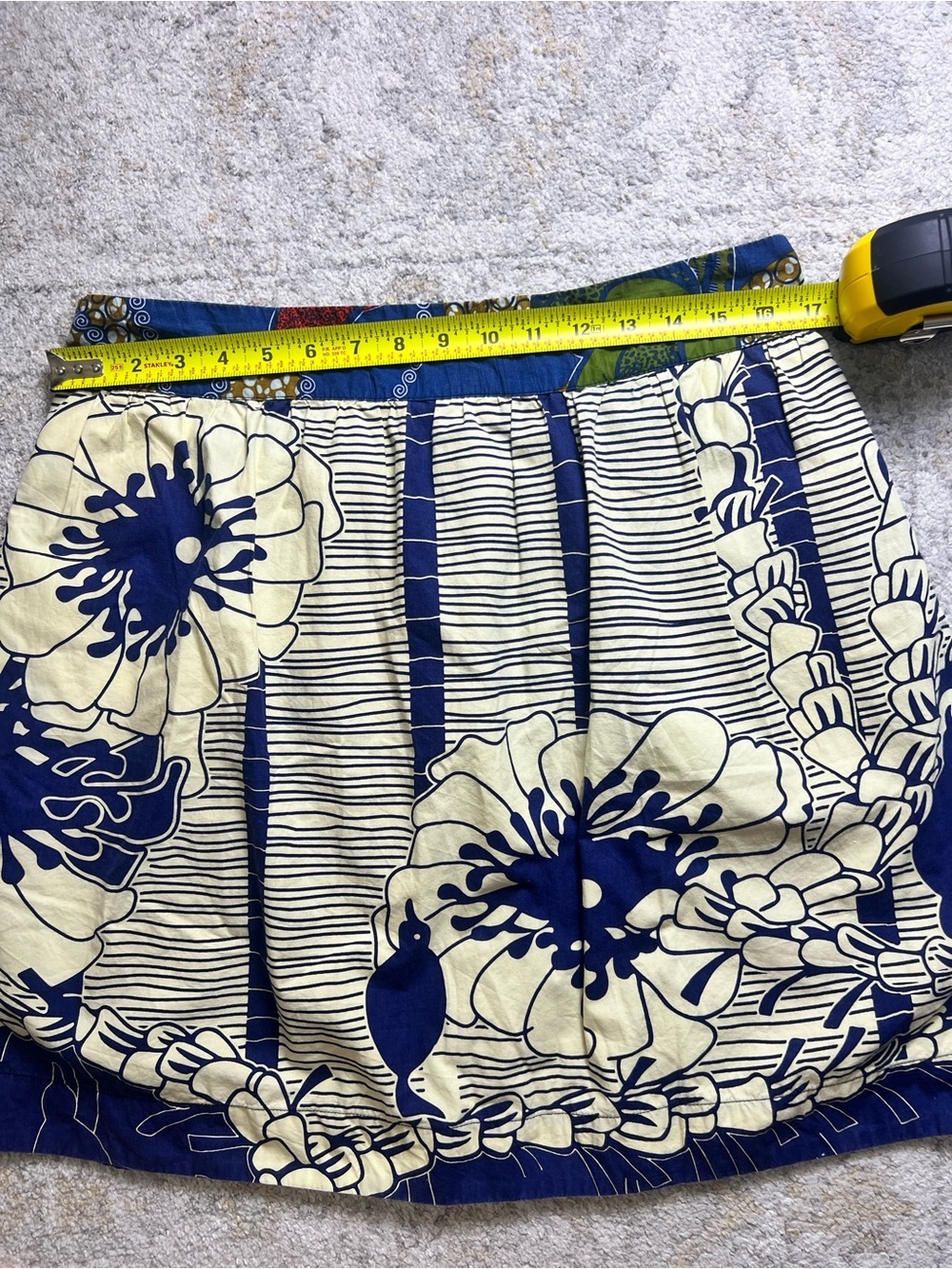 Anthropologie Made In Rwanda Cotton Floral Pocket Mini Skirt Blue Ivory Size M/L - Picture 4 of 8